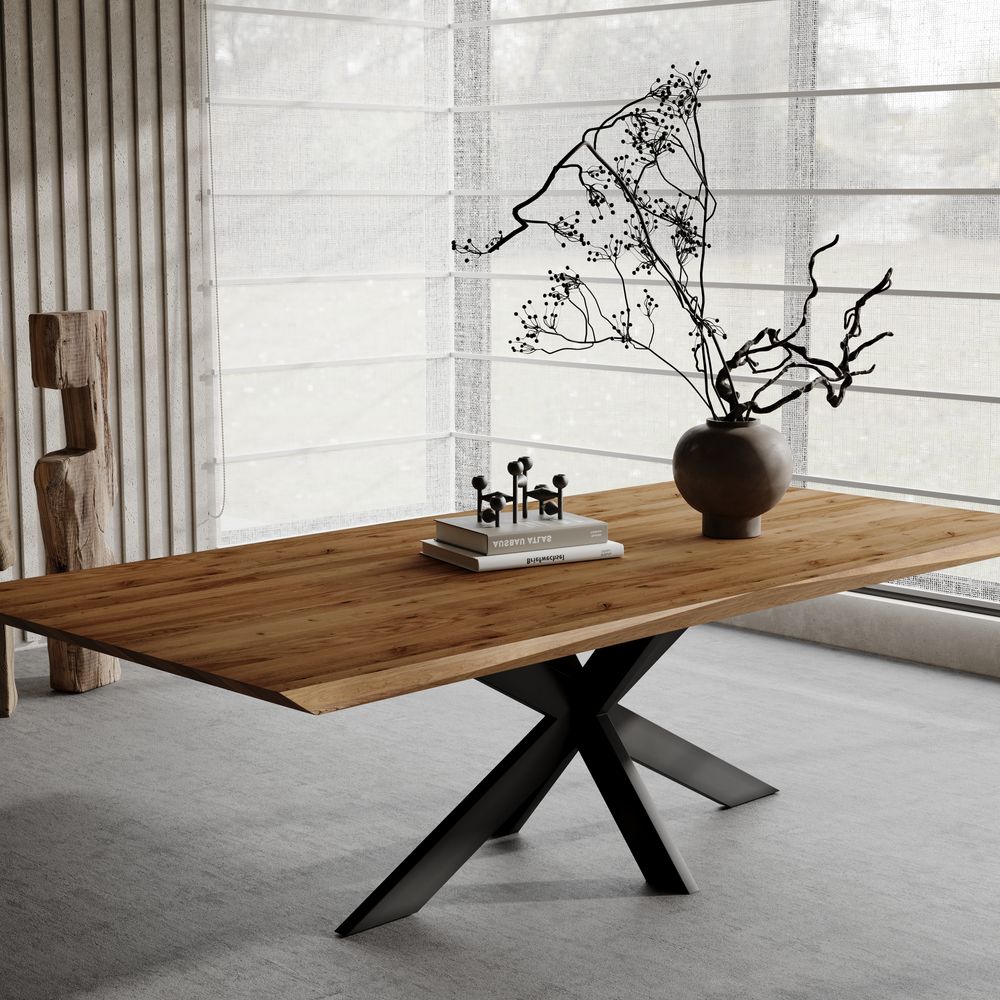 BlackWood »Table4YOU Austin« Wildeiche Massivholztisch gedrehte Kante / Wildeiche natur / 6 cm / 260x100 cm