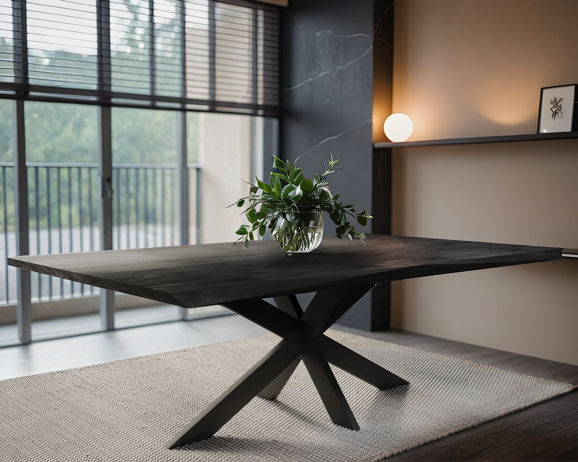 BlackWood »Table4YOU Austin Black Edition« Wildeiche Massivholztisch gerade Kante / Wildeiche schwarz / 6 cm / 180x100 cm