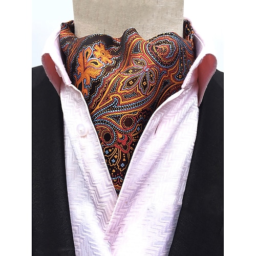 Herren-Ascot-Krawatte mit Paisleymuster – elegantes Halstuch aus Kunstseide für formelle Anlässe, Hochzeiten und Partys – Krawatte mit Vintage-Blumenmuster Image
