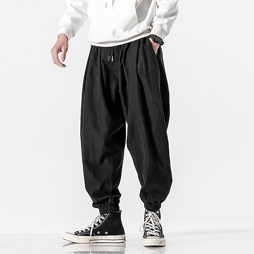 Herren Jogginghose Jogger Abgeschnittene Hose Karottenhose Freizeithose Tasche Kordelzug Elastische Taille Glatt Komfort Sports Outdoor Täglich Modisch Brautkleider schlicht Schwarz Grau Image