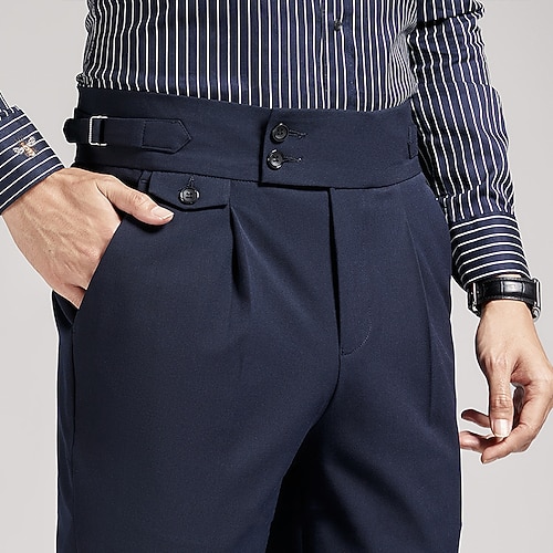 Herren Abschlußfeier Anzughose Hose Chinos Knöpfe Tasche Einfarbig Komfort Formell Party Arbeit Mode Klassicher Stil Schwarz Marineblau Mikroelastisch Image