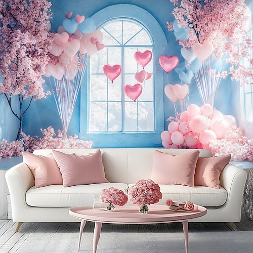 Hochzeitsdekorationen Kulisse Fotowand Hängend große Wandteppich Kunst Wanddekoration Decke Vorhang Zuhause Schlafzimmer Wohnzimmer Dekoration Herzballons Image