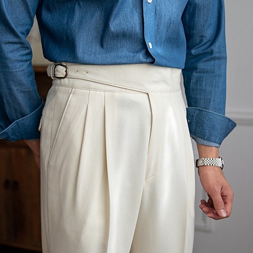 Herren Abschlußfeier Anzughose Hose Chinos Tasche Einfarbig Komfort Formell Party Arbeit Mode Klassicher Stil Schwarz Khaki Mikroelastisch Image