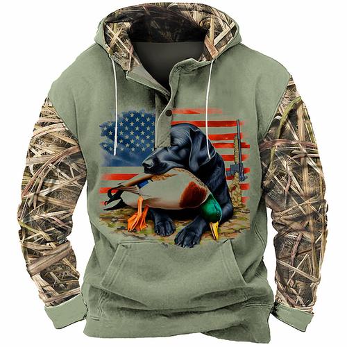 Men's Dog American US Flag Hoodie Sweatshirt Hoodie Hooded Sweatshirt Hooded Cowboy 3D Print Sports Outdoor Streetwear Light Brown Brown Pocket 3D Print Fall Winter Designer