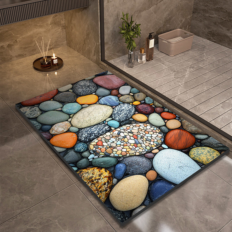 Pebble Bathroom Rug, Polyester Rectangle Door Mat, Super Absorbent, Non-Slip, Easy-to-Clean, Stain-Resistant Bath Mat