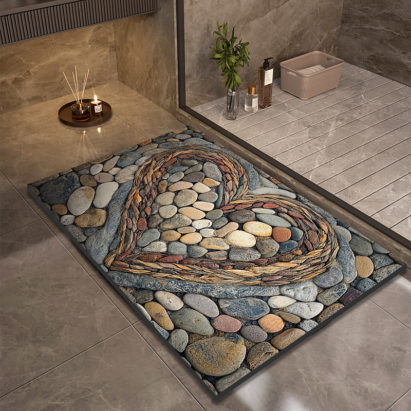 Pebble Bathroom Rug, Polyester Rectangle Door Mat, Super Absorbent, Non-Slip, Easy-to-Clean, Stain-Resistant Bath Mat