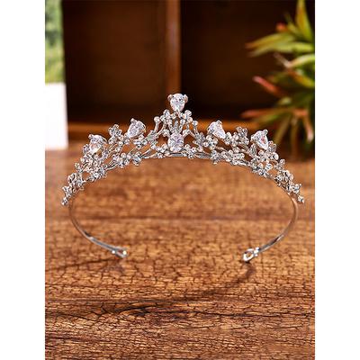 Silver Bridal Tiara with Heart-Shaped Rhinestones and Intricate Floral Design - Perfect for Weddings, Proms, and Special Occasions