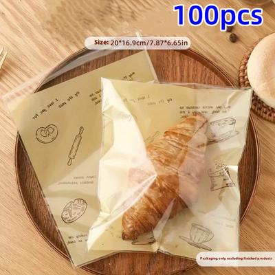 TEMU 100pcs Self-adhesive Bakery Bags - Storing Bread, Biscuits, , Image