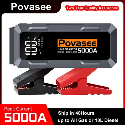 Povasee Jump Starter Power Bank 5000A Jump Starter with 3 Inch LCD Display,with Two USB Outputs,