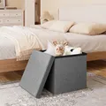 WOLTU Pouf Ottoman en lin Petit siège pliable Coffre Cube Boîte de banc de rangement avec couvercle amovible Repose-pieds rembourré pour salon