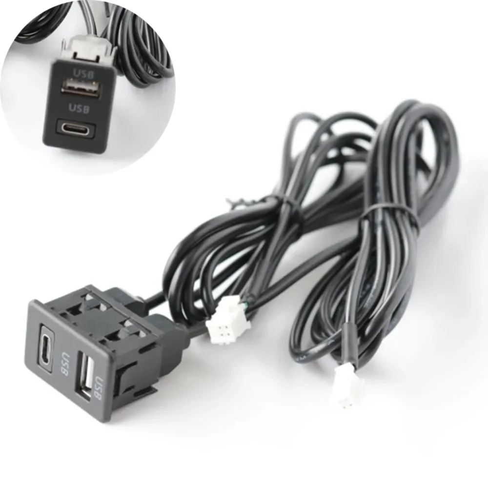 Auto USB + TYPE-C Buchse Basis Port Panel Interface Verlängerung 145 cm Kabel Adapter Multimedia Kopf Einheit Ersetzen 4pin 6pin Linie Image
