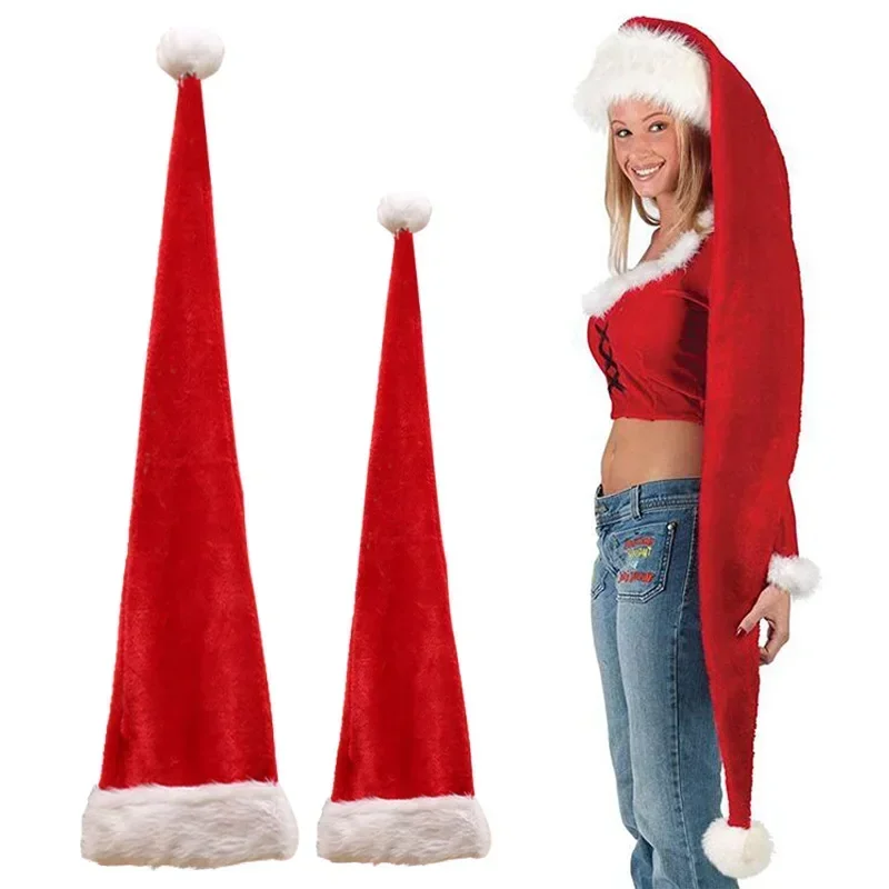 Erweiterte Länge Kinder Erwachsene Weihnachten Weihnachtsmütze Claus Weihnachtsmütze Neujahr Festival Urlaub Party Kopfbedeckung Geschenke Kinder Roter Hut Image