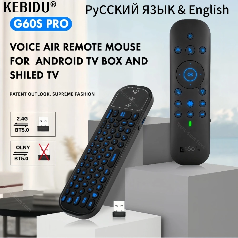 G60S ProBT-Fernbedienung mit Hintergrundbeleuchtung und 2,4 G BT5.0 Google Voice Assistant Air Mouse, kabellose Tastatur, Touchpad für Android TV BOX Image