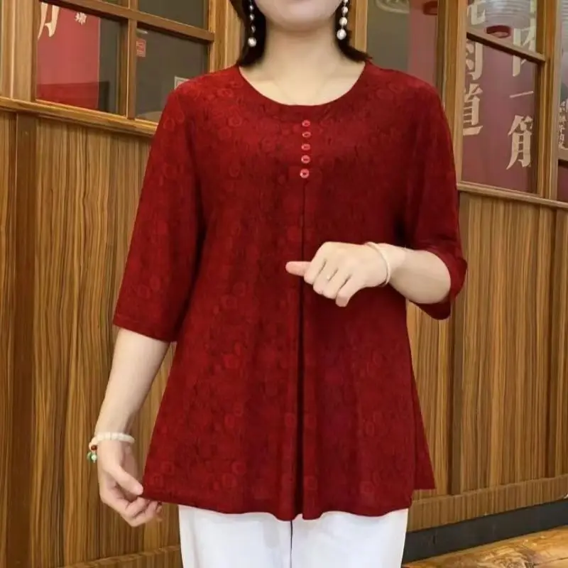 Oansatz Damen Casual Rot Sommer Dünne Mode Lose frauen Kleidung Kurzarm Pullover Vintage T-Shirts Druck 2023 Neue