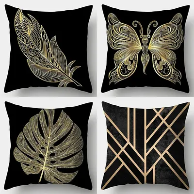 Leichter, luxuriöser, modischer Kissenbezug mit schwarzem Goldmuster, kreatives Wohnzimmer, Sofa, Image