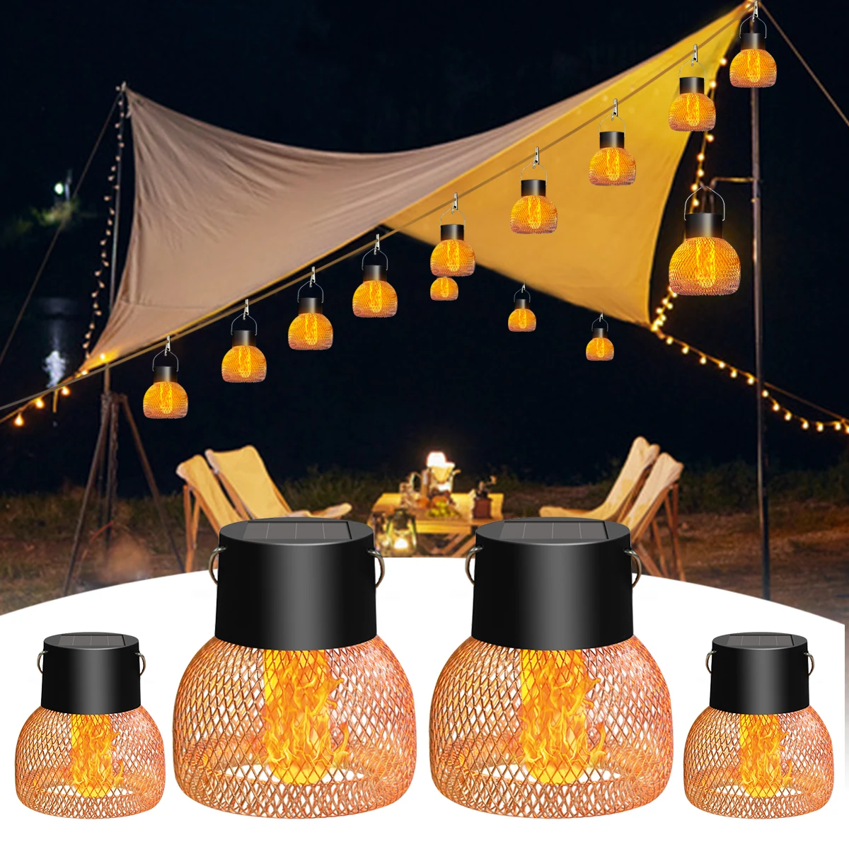 4er-Pack Solarlaternen für den Außenbereich, Solar-Hängeleuchten für den Außenbereich, wasserdicht, mit flackernder Flamme, Gartendekoration für Hof, Terrasse, Baum