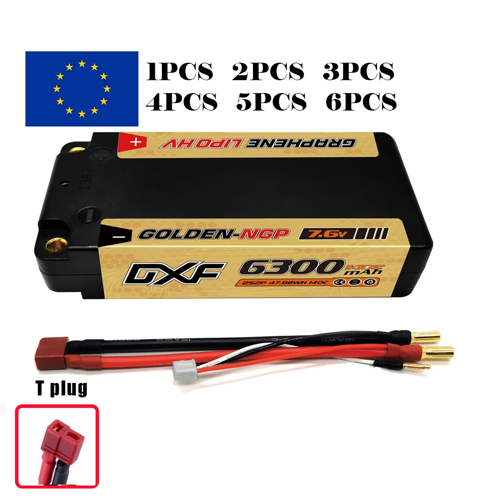 DXF 2S Shorty Lipo Batterie 7,6 V 140C 6300 mAh 5mm T Stecker Hardcase Für 1/10 Buggy Truggy Offroad Boot Auto Lkw RACING Hubschrauber Image