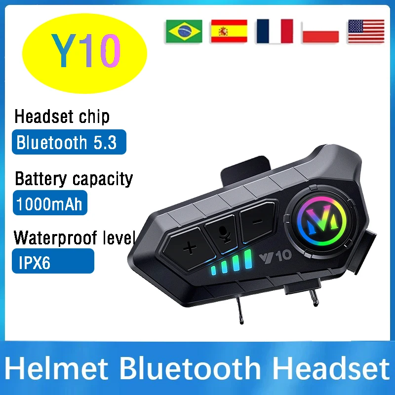 Y10 Motorrad Helm Bluetooth Headset Drahtlose Freisprecheinrichtung 1000 mAh Super Lange Standby-Kopfhörer IPX6 Wasserdicht MP3 Player Image
