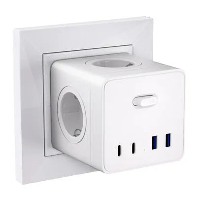 EU-Stecker Cube-Steckdose mit 4 AC-Steckdosen + 2 USB- und 2 Typ-C-Schnellladeanschlüssen, Image