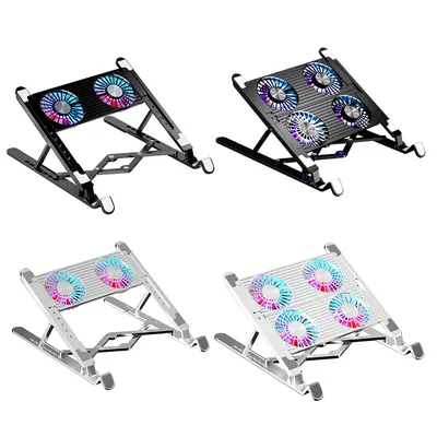 Loptop Support with 2/4 Fans Foldable Laptop Cooling Fan RGB Silent Gaming Laptop Cooler Fan 7 Height for 11-17.3 Inch Notebook