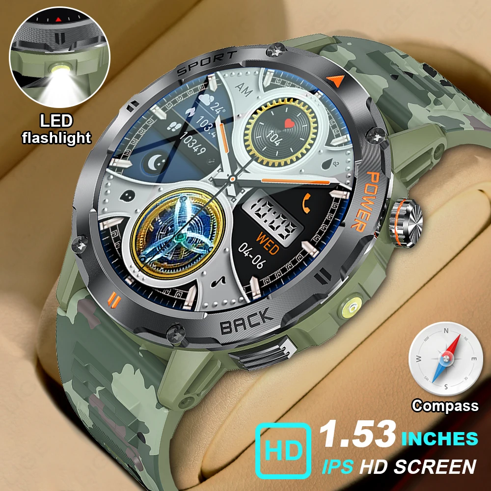 LIGE Smart Uhr Mann Kompass Militärische Wasserdichte Uhren Männer Bluetooth Anruf Outdoor Sport Armband Smartwatch Für Android iOS Image