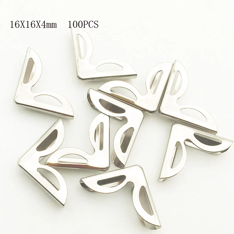 Coins de livres en métal argenté, 100 pièces/lot, 16x16x4mm, pour Albums photos, menus, dossiers, bricolage, Scrapbooking, décor, protecteurs d'angle QTG300
