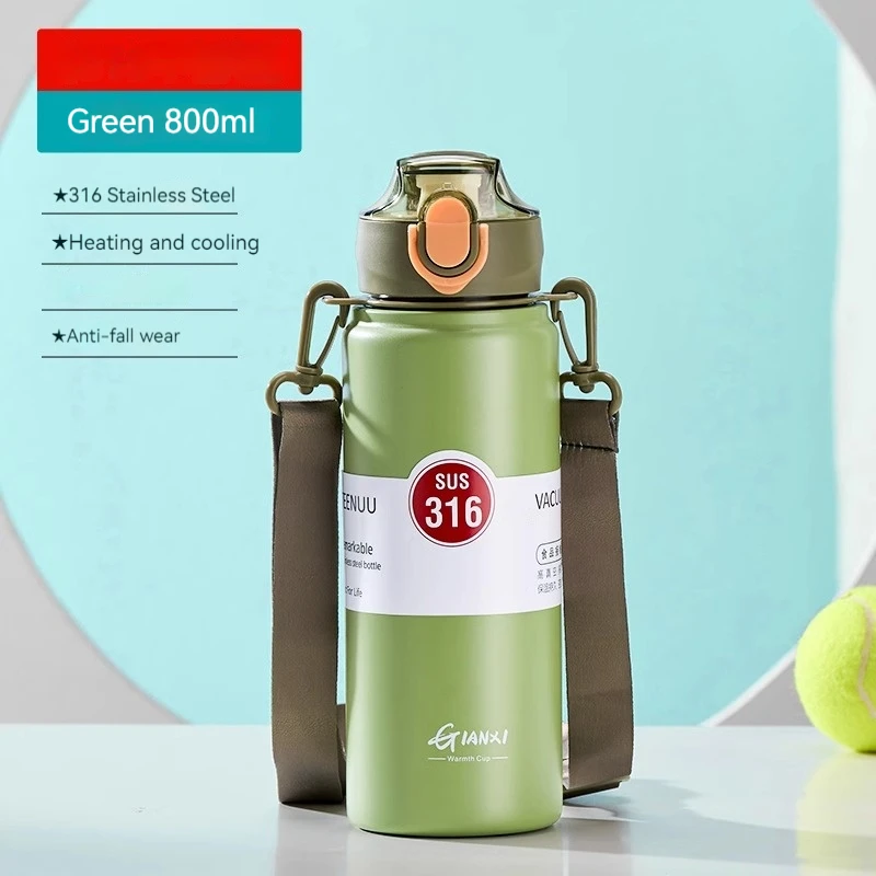 GIANXI 1000 ml Federkappe, große Kapazität, Vakuumbecher, 316 Edelstahl, Kaffeetasse, tragbare Outdoor-Sport-Wasserflasche Image