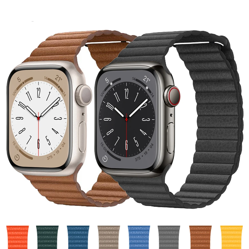 Leders ch laufe für Apple Uhren armband 45mm 44mm 40mm 41mm 49mm 42mm Magnet armband iwatch Serie 7 3 4 5 se 6 8 ultra 2 9 Armband Image