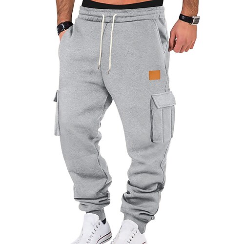 Herren Cargo-Jogginghose Jogginghose Hose Kordelzug Tasche Elastischer Bund Einfach Komfort Täglich Sport im Freien Mode Lässig Schwarz Rote Mikroelastisch Image