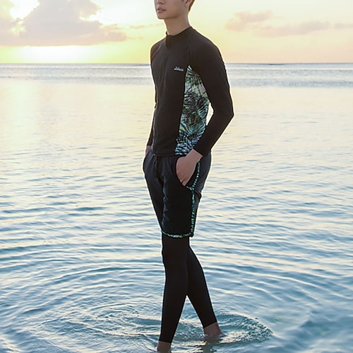 Herren Rash Guard Badeanzug Blumenmuster 3 Teile Frontreißverschluss UV-Sonnenschutz UPF50 Schnelltrocknend Langarm Tauchanzüge Badeanzug Surfen Schnorcheln Strand Sommer Image