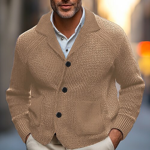 Herren Pullover Kleid Pullover Strickjacke Waffel Stricken Cropped Strick Ständer Bekleidung Herbst Winter Rot Braun Schwarz XS S M Image