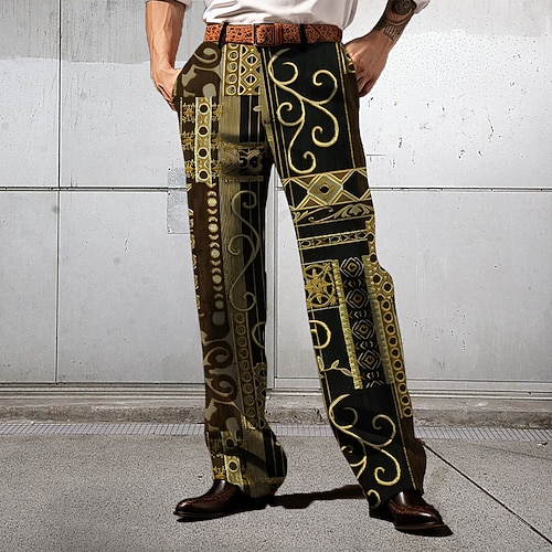 Herren Blumen Ethnisch Anzughose Mittlere Taille Business-Casual Formell Hochzeit Alltagskleidung Reißverschluss Tasche Gerade Hosen Sommer Frühling Herbst 3D-Druck Gelb Blau Purpur Image