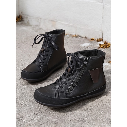 Braune Damen-Stiefeletten zum Schnüren mit seitlichem Reißverschluss - lässiges Kunstleder-Design, bequeme Sohle, perfekt für den Alltag im Herbst und Winter Image