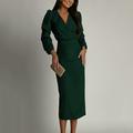 Per donna Vestito longuette Abito in maglia Vestito invernale Tinta unica Vestito elegante Ufficio Collage Manica lunga A V Vestito Standard Verde militare Nero Autunno Inverno S M L XL XXL