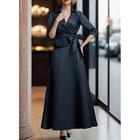 Completo a Due Pezzi Abito A-Line Abito per la Madre della Sposa Abito Tuxedo Elegante Semplice Collo a V Lunghi fino alla Caviglia in Raso Maniche 3/4 con Sash Nastro Pieghe Colore Unito Abito da