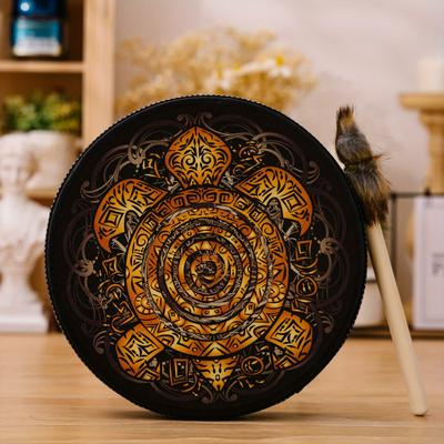 "TEMU Handcrafted Turtle Shamanic Drum With Drumstick - 9.8"" Ritual Frame Drum, Ideal For Percussionists And Musical Gifts"