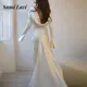 Abito lungo da donna sexy senza schienale cavo solido Abito elegante in raso a maniche lunghe sottile Moda O-collo Abiti da festa da sera con spacco laterale