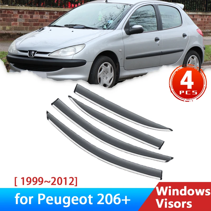 Parabrezza per Peugeot 206 + 1999 ~ 2012 2001 2007 2010 accessori 4x deflettori per visiera per finestrino laterale dell'auto Awing Trim Sun Rain sopracciglio