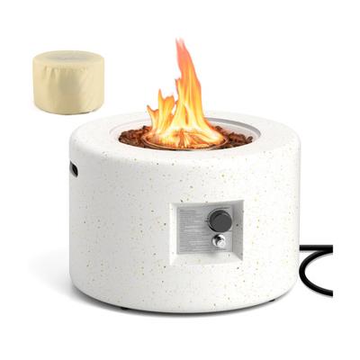 Costway Round Terrazzo Propane Gas Fire Pit with Hideaway Tank Holder and Lava Rocks