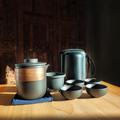 Schwarze Keramik Reise-Tee-Set Kungfu chinesische Keramik Teekanne mit Verbrühungsschutz Ring 1 Teekanne 1 Infuser 4 Tassen in Reisetasche Tee-Liebhab