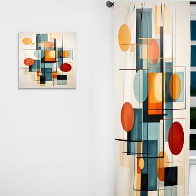 Designart "Colorful Mid Century Retro Reflections IV" Abstract Midcentury Curtain - Room Darkening Abstract Curtain - 1 Panel