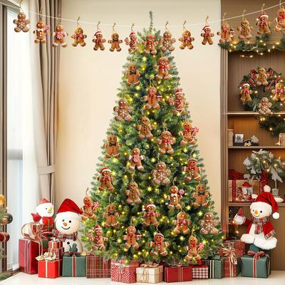 TEMU 24pcs Wooden Gingerbread For Man Christmas Tree Ornaments Set - Hanging Decorations For & Party