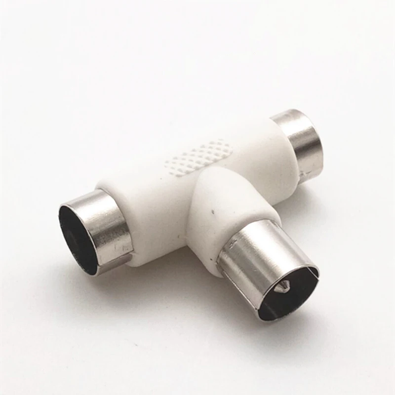 T-Stecker T-Typ 2-Wege-TV-Splitter Antenne Koaxialkabel TV-Stecker auf 2x Dual-Buchse Antennenanschluss-Adapter Image