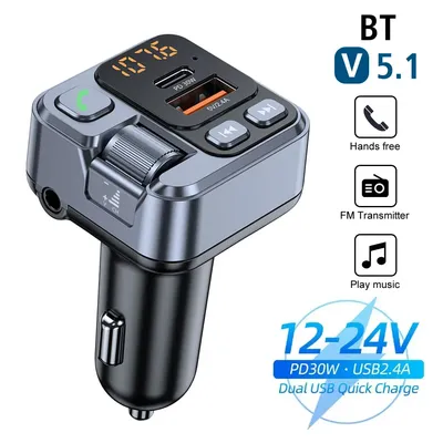 Auto Bluetooth Empfänger Auto MP3 Stereo Musik Player PD USB-C Schnelle Ladegerät Bluetooth 5,1 FM Sender 30W 3,5mm Aux Freisprecheinrichtung