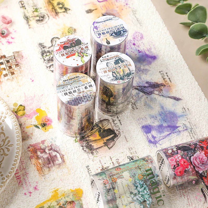 60mm * 2M Collage Fragmente Dekoratives Klebeband Retro Pflanzenmaskierung Washi Tape Scrapbooking Aufkleber Etikett Briefpapier Image