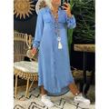 Robe en jean Robe chemise Robe casual Femme Mini robe Boutons Poche Sport Loisir Plein Air Décontractées Col de Chemise manche longue Standard Noir Bleu Bleu de minuit S M L XL 2XL