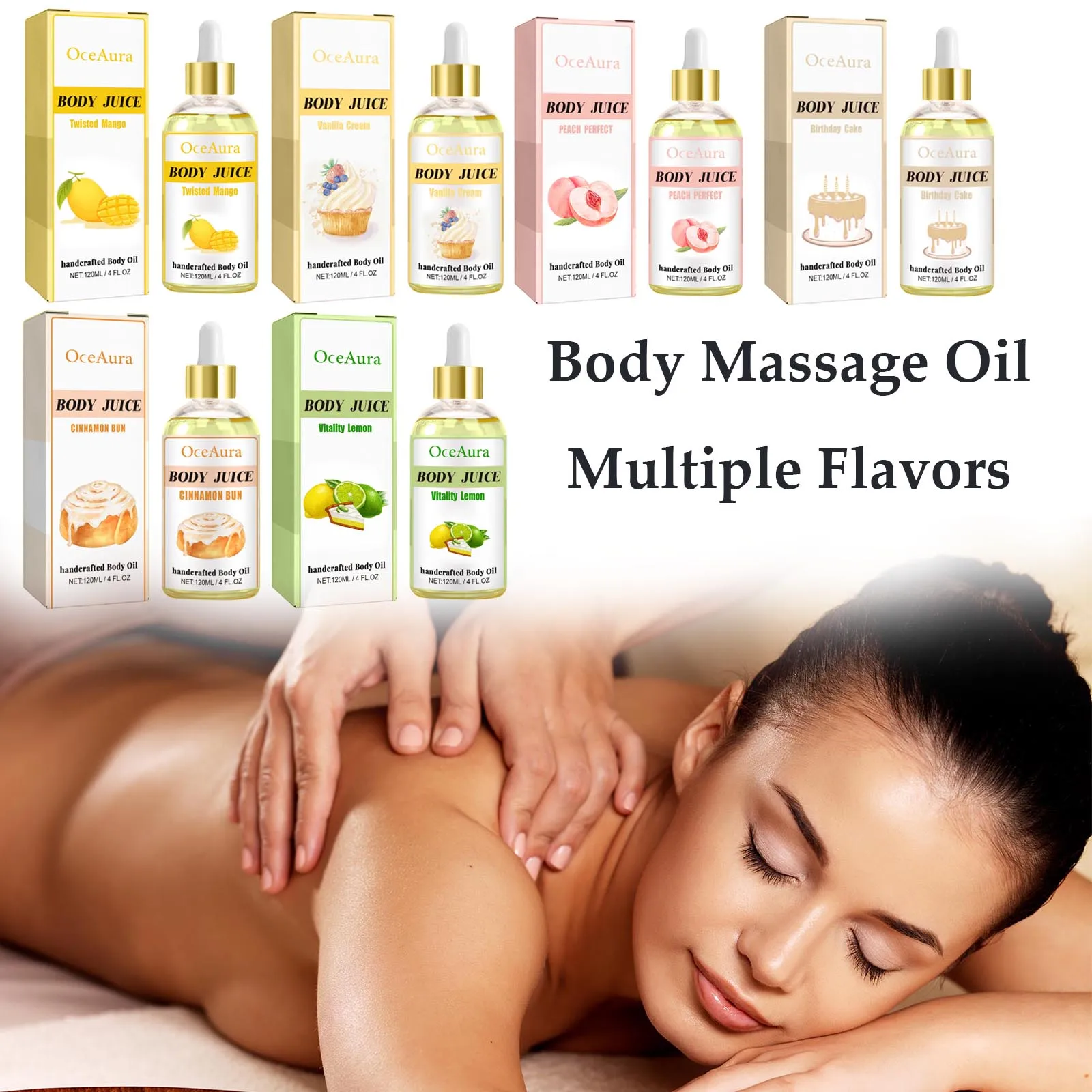 Vanille-Körpermassageöl zur strahlenden Hautreparatur, glatter Stressabbau, feuchtigkeitsspendend, straffende Körperpflege mit ätherischen Ölen Image