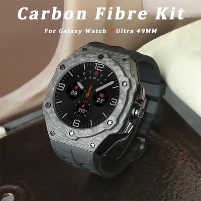 Für Samsung Galaxy Watch 7 Ultra 47 mm Luxus-Carbonfaser-Gehäuse Mod-Kit Fluorkautschuk Smart-Armband für Samsung 7 Ultra 47 mm