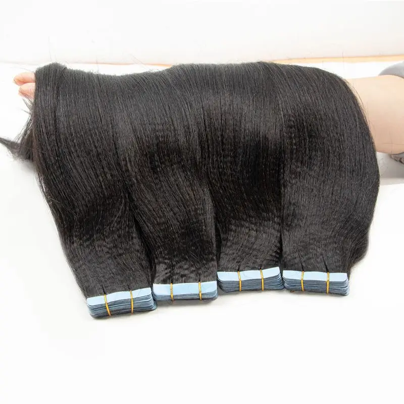 Leichtes Yaki gerades Klebeband in Haar verlängerungen menschliches Haar Remy Tape Ins 12-26 "20 teile/paket Yaki natürliche schwarze Haar bündel Image
