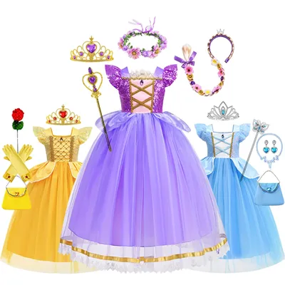 Aschenputtel-Kleid für Kinder, Rapunzel, Cosplay, Belle-Kostüm, Mädchen-Geburtstagskleid für Mädchen, 4, 5, 6, 7, 8, 9, 10 Jahre Image
